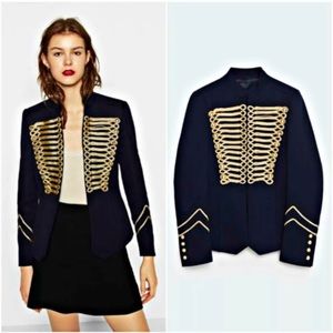 ZARA Military Style Blazer Balmain Style Navy Blue